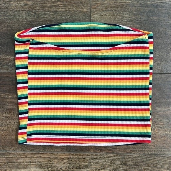 American Eagle Outfitters Size Medium M Rainbow Striped Tube Top Cropped - Picture 3 of 5